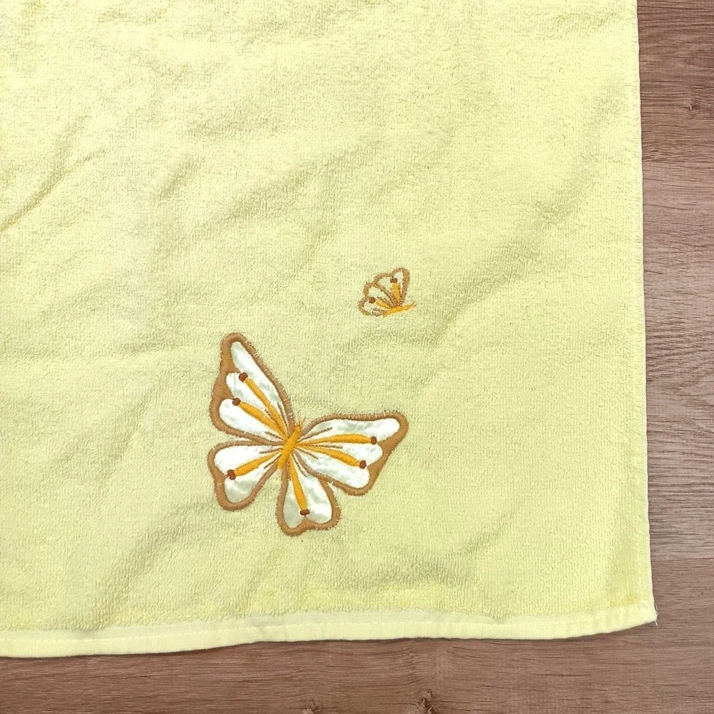 Vintage Yellow‎ Butterfly CANNON Bathroom Towel Set 3 Pieces Made in USA Retro